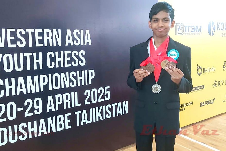 Ethan Wins 5 Medals for India at Western Asia Youth Chess Championships 2025