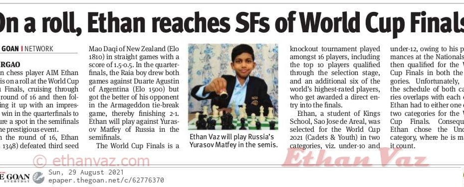 Herald: ON TOP OF THE WORLD: Goa's Ethan Vaz becomes World No. 1 in U-12  Blitz category